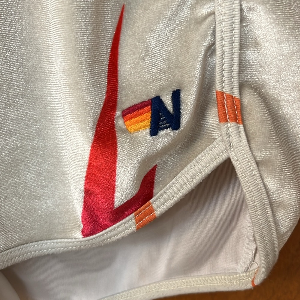 Aviator Nation Ivory Lightning Bolt Running Shorts with Red & Orange Accents - Picture 2 of 4